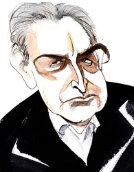 John Banville, Irish novelist and screenwriter; crime writer under the pen name Benjamin Black; caricature
